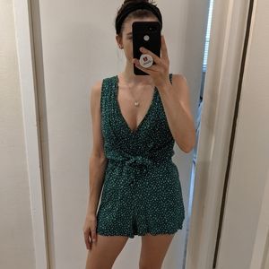 Green Cheetah Print Tie-Front Romper